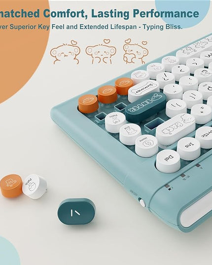 Wireless Bluetooth Keyboard for iPads Tablet Mac PC Laptop Desktop Smart Phone,Cute Typewriter Style Computer Keyboards with Round Raised Keycaps,Mini iPad Keyboard for Kids Girl Women-Blue Colorful