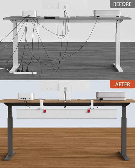Univivi No Drill Under Desk Cable Management Tray, 48" Cord Organizer for Table, Clamp/Screw Mount Desk Cable Management, Premium Fabric Cable Management Tray for Office, Home (Extra Large)