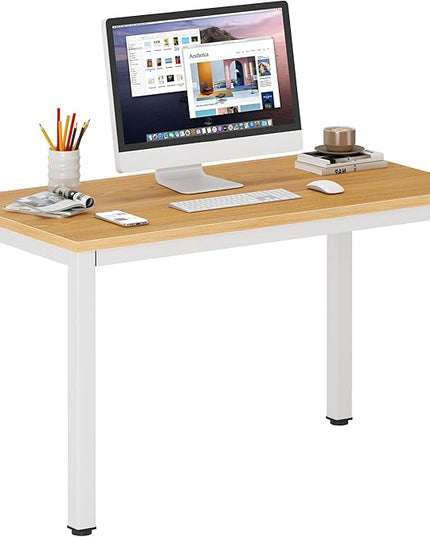 DlandHome 39 inches Small Computer Desk for Home Office Activity Table Writing Table for Small Spaces Study Table Student Laptop Desk (39 inch, Teak + White)