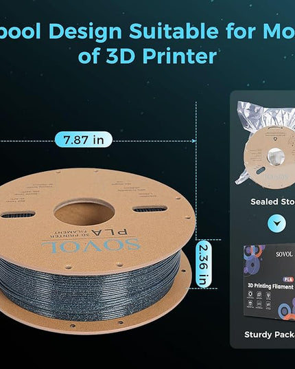 Sovol 3D Printer Luminous Filament, Glow in The Dark PLA 1kg (2.2 lbs) Spool 3D Printing Materials, Dimensional Accuracy +/- 0.03 mm, 1.75 mm, Shiny Blue