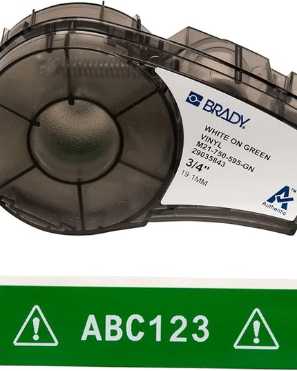 Brady Authentic (M21-750-595-GN) All-Weather Vinyl Label for Indoor/Outdoor ID, Lab and Equipment Labeling, White on Green- For M210, M210-LAB, M211, BMP21-PLUS and BMP21-LAB Printers, .75" W, 21' L