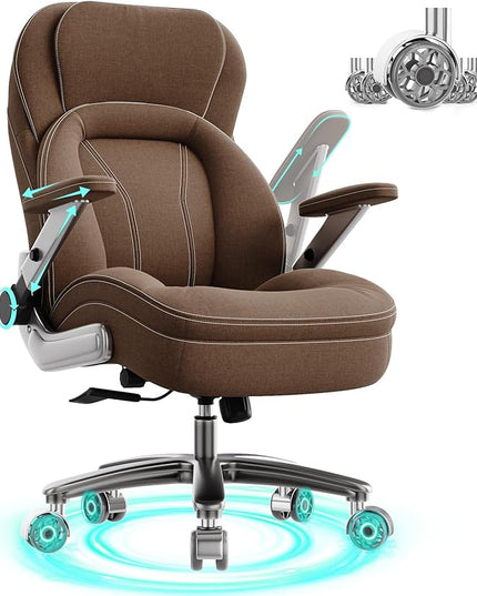 Big and Tall Office Chair, 600lbs Heavy Duty Desk Chair with 5D Arms, Adjustable Lumbar Support & Height, Tilt Function, Fabric High Back Ergonomic Executive Computer Chair with 3'' Casters