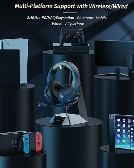 BINNUNE 2.4GHz Wireless Gaming Headset, Bluetooth 5.3 Gaming Headphones with Noise Canceling Mic, 120H Ultra-Long Battery, 50mm Drivers, Multi-Platform for PC / PS5 /PS4/ Switch/Mobile, Gold