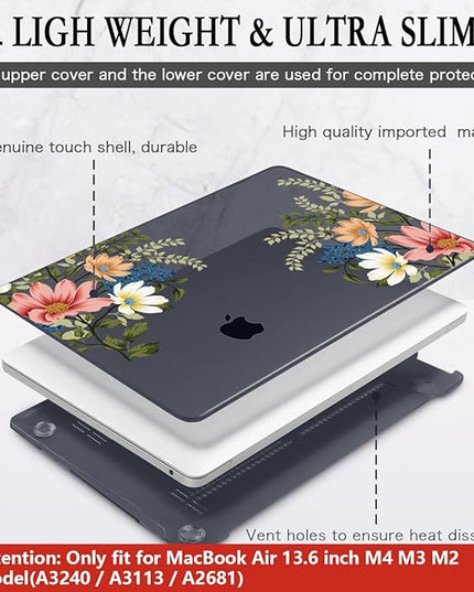 CISSOOK Compatible with MacBook Air 13.6 Inch Case 2025 2024 2023 2022, Plastic Hard Shell Case with Keyboard Cover for MacBook Air 13.6 M2 M3 M4 Chip A2681 A3113 A3240 Model, Retro Flower