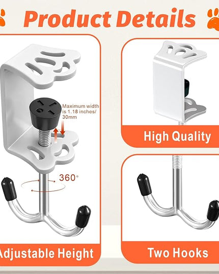 5 Pcs Adjustable Purse Hooks Heavy Duty J Clamp Hooks Bag Hanger for Table, Bag Holder for Table for Desk Key Backpack【White】