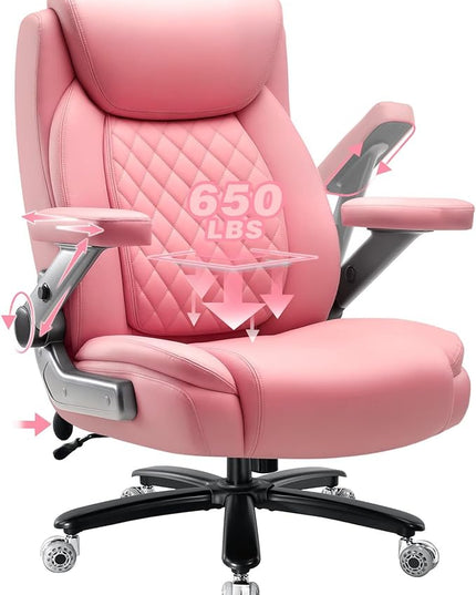 650LBS Large Heavy Duty Office Chair with 5D Flip Arms,Comfy Big and Tall Executive Office Desk Chair with Pocket Spring Cushion,High Back Computer Chair with Lumbar Support,Dual Rubber Wheel