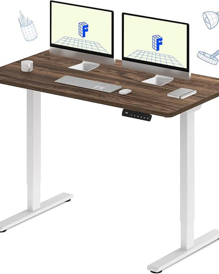 FLEXISPOT E3 Dual Motor Electric Standing Desk 55 x 28 Sit Stand Up Desk, Holds 220 lbs, Adjustable Height w/Memory Presets, One-Piece Brown Wood Grain Desktop & White Frame, Ships in 2 Boxes