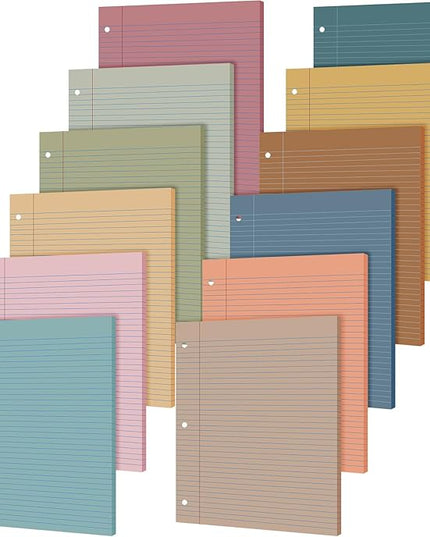 PerKoop 600 Sheets Colored Loose Leaf Paper 8.5" x 11" college ruled Lined 3 Hole Punched notebook Filler Paper for 3 Ring Binders Office School Supplies (Muted Colors)