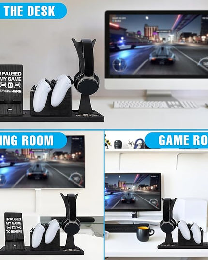 Gaming Accessories Organizer with Headphone Holder, Rotatable Phone Stand & Controller Stand - Unique Gamer Gifts Controllers Holders Gaming Equipment, Gifts for Gamers Controller Holder