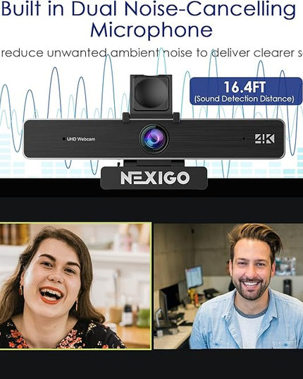 NexiGo Zoom Certified, N950P (Gen 2) 4K Zoomable Webcam, RF Remote, Sony_Starvis Sensor, 5X Digital Zoom, Pro Web Camera with Dual Stereo Mics