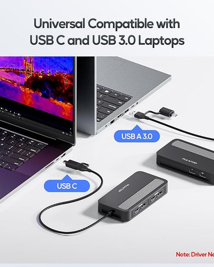 PULWTOP Dual DisplayLink Docking Station, USB C Docking Station Dual 4K@60Hz Display for MacBook M1/M2/M3/Windows, Universal Laptop DockingStation, DisplayPort or HDMI, 2 USB A 2.0, Ethernet
