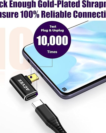 AGVEE 2 Pack Side Angle USB4 USB-C Male to USB-C Female Adapter Converter Video USB 4.0 240W 40G Data Extension Coupler Connector, Black