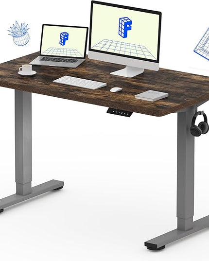 FLEXISPOT EN1 One-Piece Standing Desk 48 x 24 Inches Height Adjustable Electric Desk (Silver Frame + Rustic Top, 2 Packages)