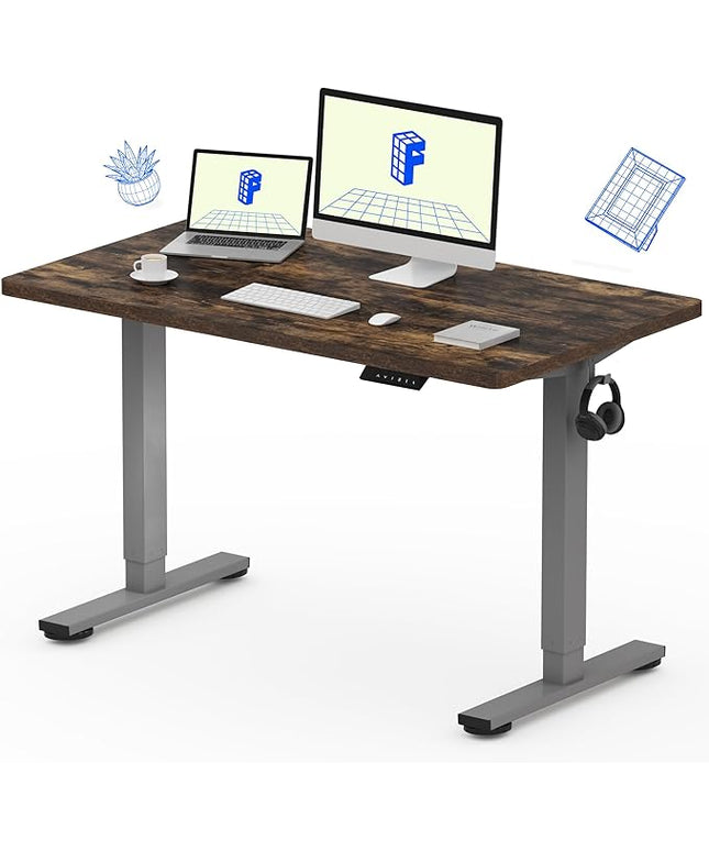 FLEXISPOT EN1 One-Piece Standing Desk 48 x 24 Inches Height Adjustable Electric Desk (Silver Frame + Rustic Top, 2 Packages)