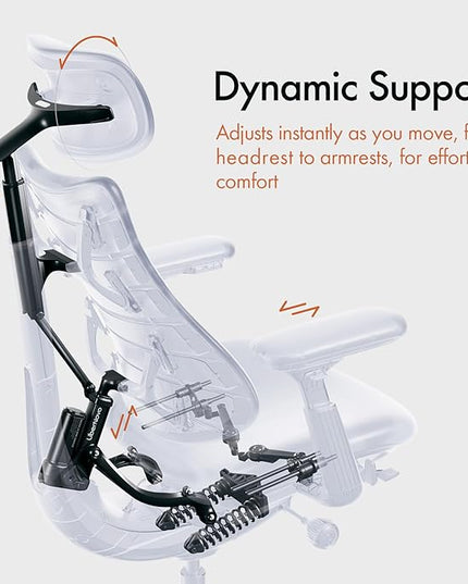 LiberNovo Dynamic Ergonomic Desk Chair + StepSync Footrest + Extra Battery Bundle - Comfy Home Office Chair with Adaptive Lumbar Support, 160° Recline & Built-in Spine Stretch, Black+48cm
