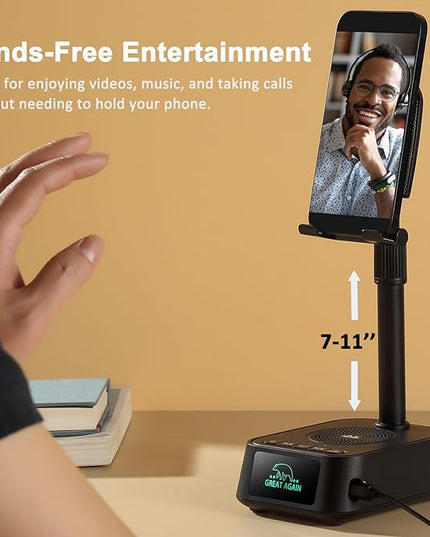 Gifts for Men Women, Phone Stand with Bluetooth Speaker, Birthday Gifts Him Her, Adjustable Height Phone Holder with HD Stereo Sound Fits All Phones &Tablet, Unique Gifts for Dad Mom Christmas