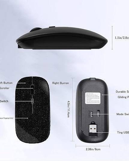 Wireless Bluetooth Mouse Rechargeable Laptop Mice Silent Slim Use(Bluetooth5.2 and Portable 2.4GHz USB Receiver)Dual Mode Computer Mouse for Laptop/iPad/Tablet/Apple/Computer/Mac(Bright Black)
