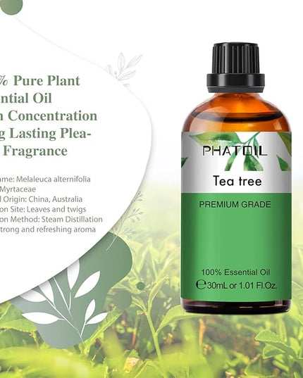 PHATOIL 1.01FL.Oz Tea Tree Essential Oil, for Aromatherapy Diffusers, Humidifiers, Great for DIY Candle and Soap Making, Gift for Friend(30ML)