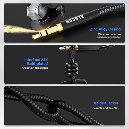 Elecan Headphone Extension Cable 7 Ft/2 Pack, 1/8 Inch 3.5 MM AUX Cord Wire Male to Female, Hi-Fi Sound Thin&Slim Braided TRS Stereo Audio Beats Cable Extender for Car,Home Stereos, Speaker,Phones