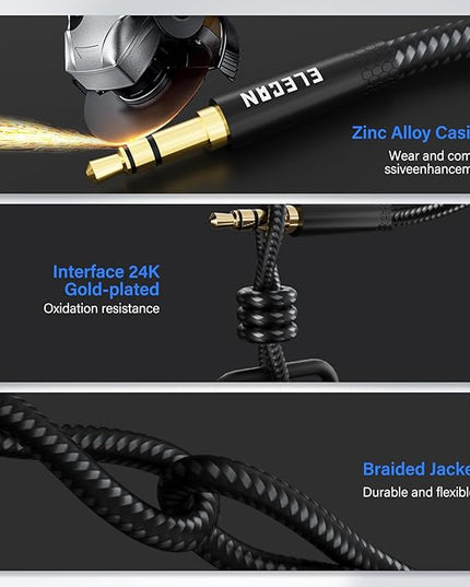 Elecan Headphone Extension Cable 1.5 Ft/2 Pack, 1/8 Inch 3.5 MM AUX Cord Wire Male to Female, Hi-Fi Sound Thin&Slim Braided TRS Stereo Audio Beats Cable Extender for Car,Home Stereos, Speaker,Phones