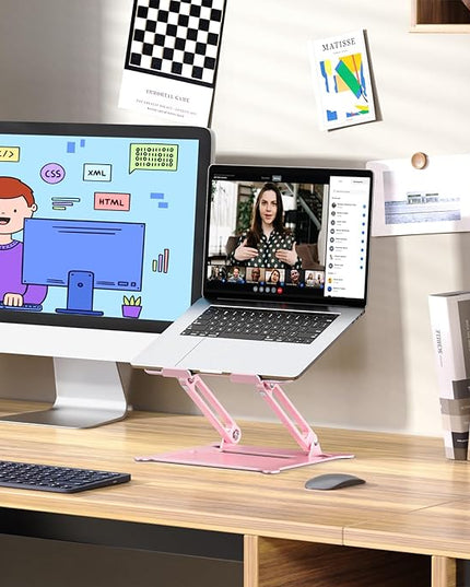 Urmust Laptop Stand for Desk Aluminum Computer Stand Riser Holder for Laptop Compatible with MacBook Air Pro, Dell, HP, Lenovo Samsung, Alienware All Laptops 11-15.6"(Pink)