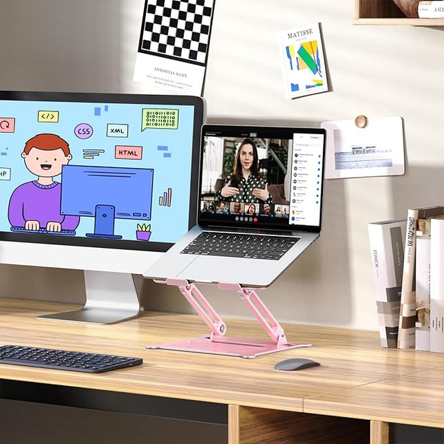 Urmust Laptop Stand for Desk Aluminum Computer Stand Riser Holder for Laptop Compatible with MacBook Air Pro, Dell, HP, Lenovo Samsung, Alienware All Laptops 11-15.6"(Pink)