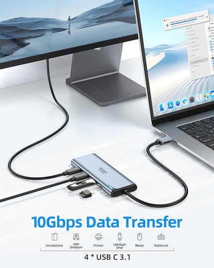 Selore&S-Global USB C Splitter USB C 4K/60Hz DP Alt Mode,USB C Hub Multiport Adapter with 2 USB C Video Output,10Gbps Data Transfer,100W PD,5 in 1 USB C to USB C Dual Monitor for Windows/Mac OS