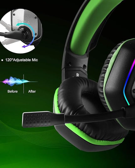 EKSA E1000 Gaming Headset, Computer Headphones with Noise Canceling Mic & RGB Light, Compatible with PC, PS4, PS5, Laptop