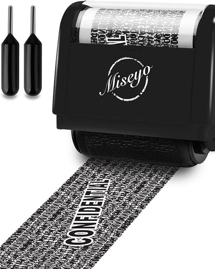 Miseyo Identity Theft Protection Roller Stamp Set - Black (3 Refill Ink Included)