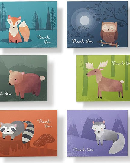 Twigs Paper Thank You Card Set - 12 Assorted Greeting Cards For All Occasions - Thank You Cards with Envelopes - Appreciation Cards - Eco Friendly - Made In USA - 5.5 x 4.25 Inch - Woodland Animals