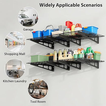 Garvee 2 Pack 2x6 ft Garage Storage Shelving Wall Mounted, 24 in-by-72 Wall Shelf Garage Storage Rack Floating Shelves, Wall Shelves Storage Garage for Warehouse,Tool Room,Kitchen Laundry,Garage ﻿