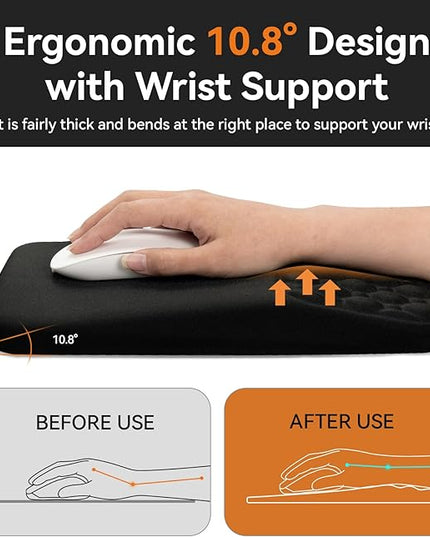 Ospelelf Mouse Pad with Wrist Rest Black Ergonomic Comfortable Pain Relief Mousepad Wrist Support for Laptop Computer