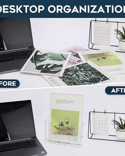 Acrylic Brochure Holder 8.5x11 Inches Slant Back Design, Clear Display Stand, Plastic Table Stand Sign Holder,Pamphlet Holder Flyer Holder, Acrylic Display Stand,for Office, Home, Store, 2 Pack