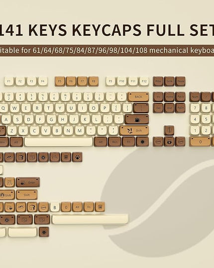 XVX Cute Cat Keycaps, Thick PBT Keycap Mao Profile, 141 Keys Keyboard Keycaps, Dye-Sublimation Keycap Set Compatible with 60% 75% 96% 100% Cherry Gateron MX Switches Mechanical Gaming Keyboard
