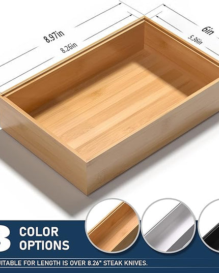 Silverware Tray for Drawer, Stackable Kitchen Bamboo Drawer Organizer 9" x 6" x 2" Set of 2