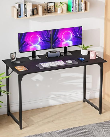 PayLessHere | 47 Inch Computer Desk | Black | Office Desk with Metal Frame, Adjustable Feet | Water-Resistant, Scratchproof Surface | Sturdy Writing Table for Home Office or Study | Pack of 1