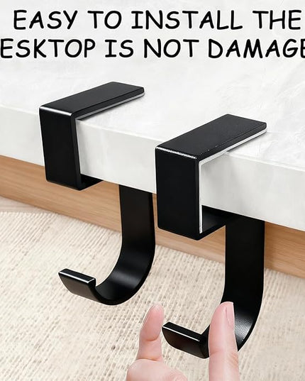 2PCS Heavy Duty Purse Hook for Table, Portable 5-Shaped Handbag Hanger for Desk, Non-Slip Alloy Bag Holder for Umbrellas, Backpacks, Office and Dining Use (Black)