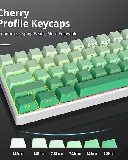 Cherry Profile Side Printed PBT Keycaps, 135 Key Minimalist Double Shot Shine Through Custom Keycap, Gradient Key Cap for Cherry MX Switches Mechanical Keyboard (Mint Green/Side Print)