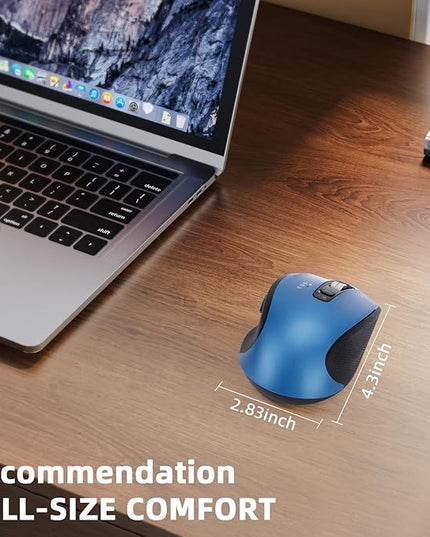Wireless Mouse with Bluetooth, USB A, USB C Receiver, Rechargeable, Full Size Mouse, Ergonomic, Silent, for MacBook/Laptop/Computer/PC/iPad-Blue