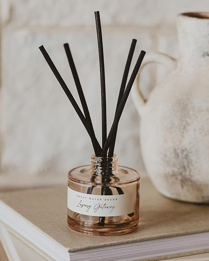 Sweet Water Decor Luxury Getaway Reed Diffuser – Hotel Scent Diffuser with Long-Lasting Premium Fragrance of Leather, Iris, Sandalwood for 4 Months – Ideal for Home Decor