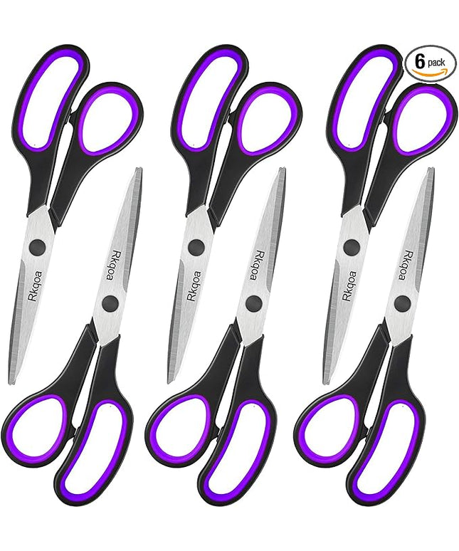 Black-Purple Scissors Pack, Rkqoa 8" Adult Scissors All Purpose - Comfort-Grip Sharp Shears for Office School Sewing Fabric Craft Art Supplies, Teacher/Class Everyday use, Classroom Must have