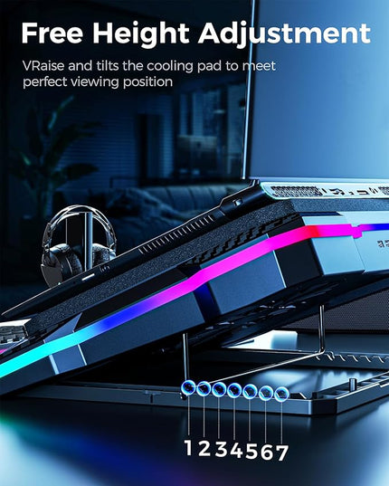 KeiBn Gaming Laptop Cooling Pad, Laptop Cooler with 5.5inch Cooling Fan, Rapid Cooling Fan Laptop 15.6-19.3inch, Infinitely Variable Speed, 7 Height Stands, 2 USB Ports-K1 5V