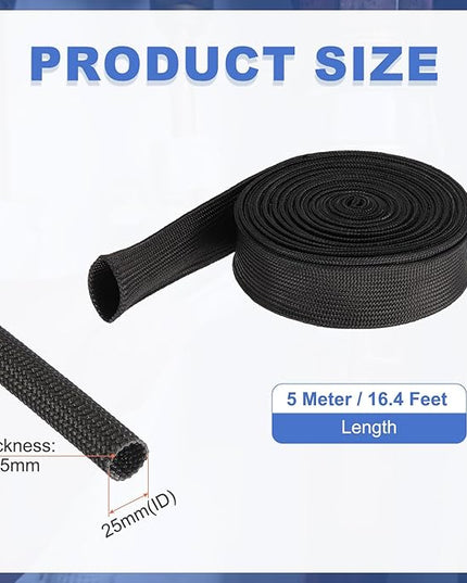 uxcell Insulation Cable Protector,25mm/0.98 Inch-5m/16 Feet High Temp Fiberglass Sleeve Black