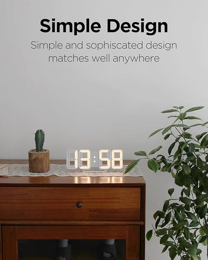 mooas 3D Pure mini White Gold LED Clock, Multi-Function LED Clock (Calendar, Alarm, Temperature) (8.5" White Gold Table Alarm Clock)