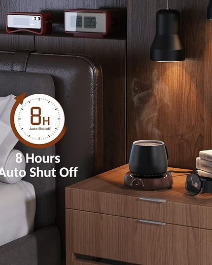 SWEETFULL Mug Warmer for Coffee and Tea Coffee Mug Warmer Set W/Mug and Lid Coffee Warmer As Coffee Gifts for Desk Office Coffee Lovers. （20W Cup Warmer Candle Warmer Auto Shut Off） (Wood Grain)