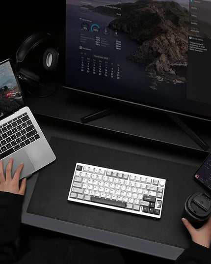 YUNZII AL80 Wireless Mechanical Keyboard,Full Aluminum CNC, Smart LCD Display,Hot Swappable Gasket Mount 75% Layout with Knob,BT/2.4G/USB-C,QMK/VIA Support for Win/Mac (Silver, Cocoa Cream V2 Switch)