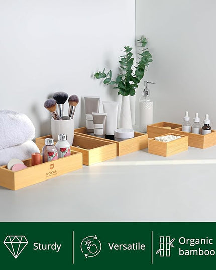 ROYAL CRAFT WOOD 5-Piece Bamboo Drawer Organizer Set – Multi-Use Storage Trays for Kitchen, Bathroom, Office, Makeup, Jewelry & More – Junk Drawer Tray, Utensil Holder, Storage Box & Bin Set (5 Boxes)