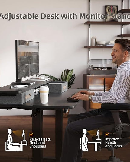 Seang Electric Standing Desk with 2 Drawers, Adjustable Standing Desk with Storage Shelf, Height Adjustable Stand up Desk for Home Office with 3 Presets & 2 Hooks,55 Inch, Black