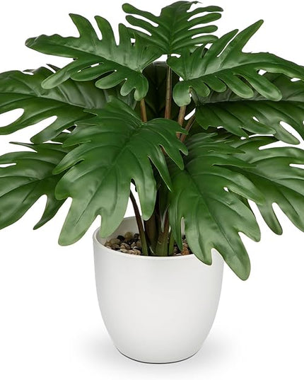 Hollyone Faux Monstera Plant Potted Artificial Monstera Deliciosa Plant Fake Tropical Plants in White Pot for Indoor Outdoor Home Desk Office Garden Farmhouse Decoration