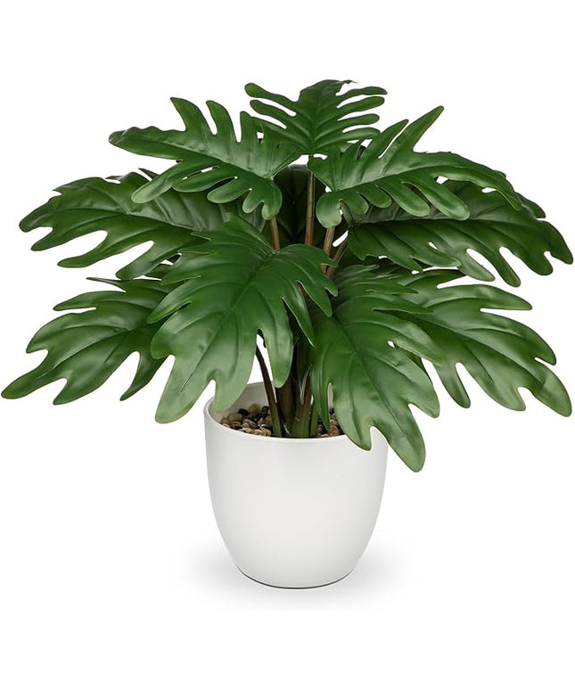 Hollyone Faux Monstera Plant Potted Artificial Monstera Deliciosa Plant Fake Tropical Plants in White Pot for Indoor Outdoor Home Desk Office Garden Farmhouse Decoration